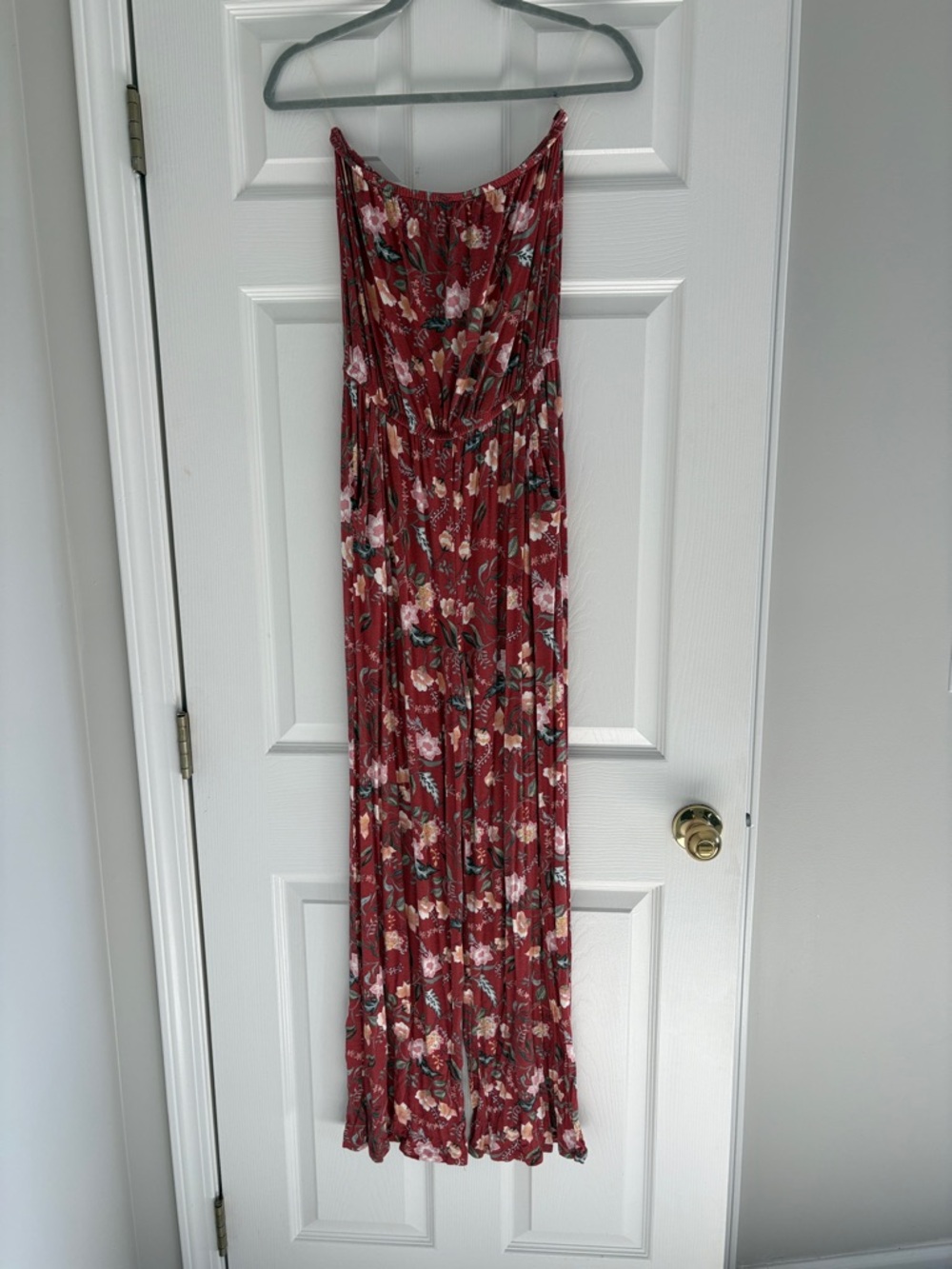 SO Red Floral Strapless Jumpsuit